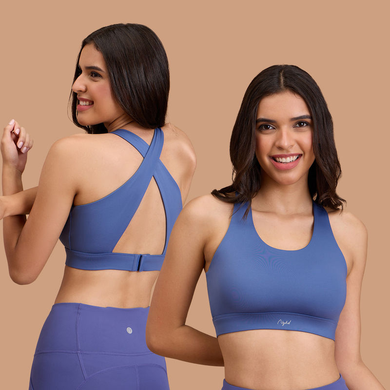 Nykd By Nykaa Ultimate Cross Back Sports Bra with Removable Cups NYK909 Blue (M)