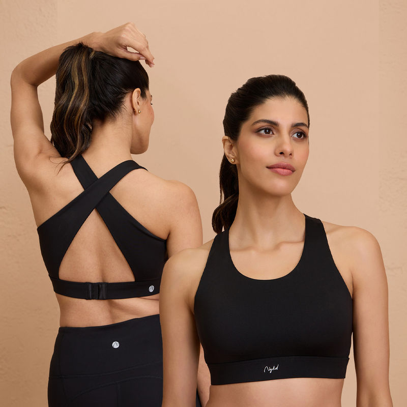Nykd By Nykaa Ultimate Cross Back Sports Bra with Removable Cups NYK909 Black (XL)