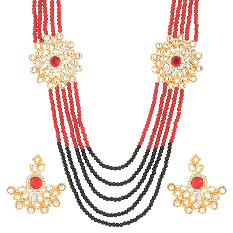 Sukkhi Red & Green Gold Plated Kundan & Pearl Long Necklace Set For Wo -  Sukkhi.com