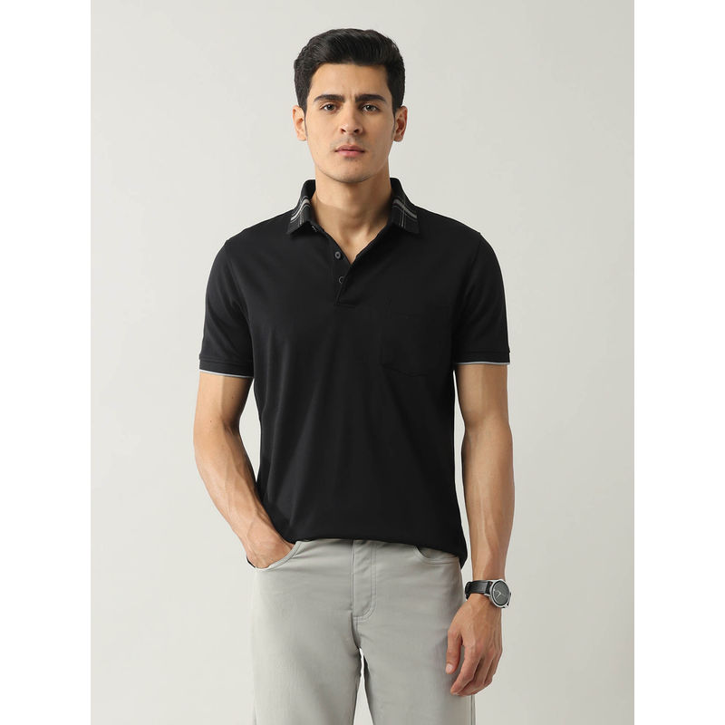 Arrow Men Black Solid Pure Cotton Polo T-shirt (M)