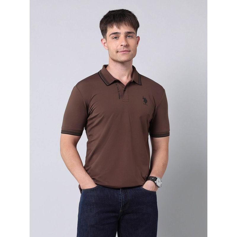 U.S. Polo Assn. Denim Co. Men Brown Muscle Fit Solid Label Polo T-shirt (3XL)