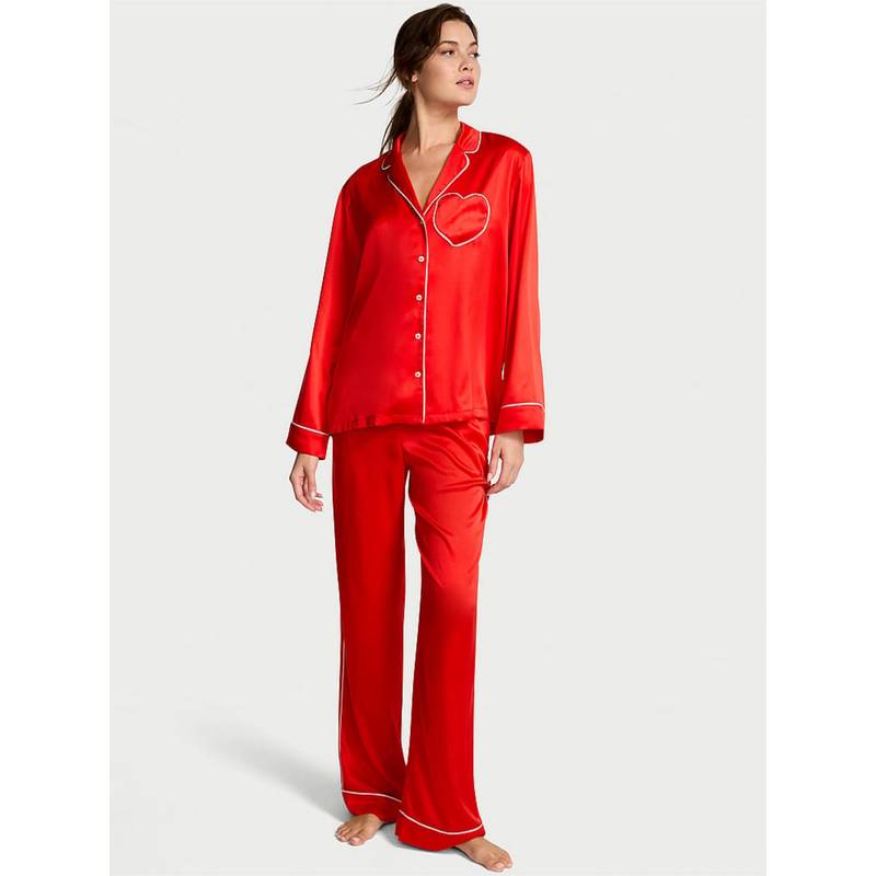 Victoria's Secret Glazed Satin Heart Long Nightsuit Red (L)