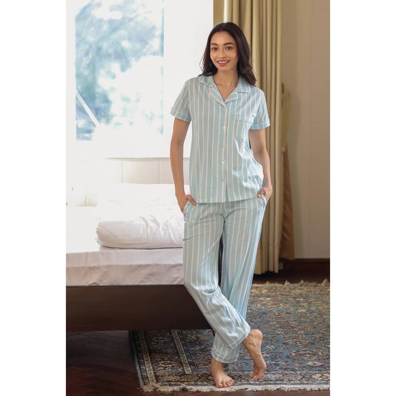 NAP STORY Aqua Stripe Half Sleeve Shirt and Pyjama (3XL)