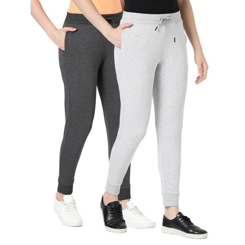 BLOSSOM Womens Stretch Cotton French Terry Joggers Multi-Color (Pack of 2) (S)