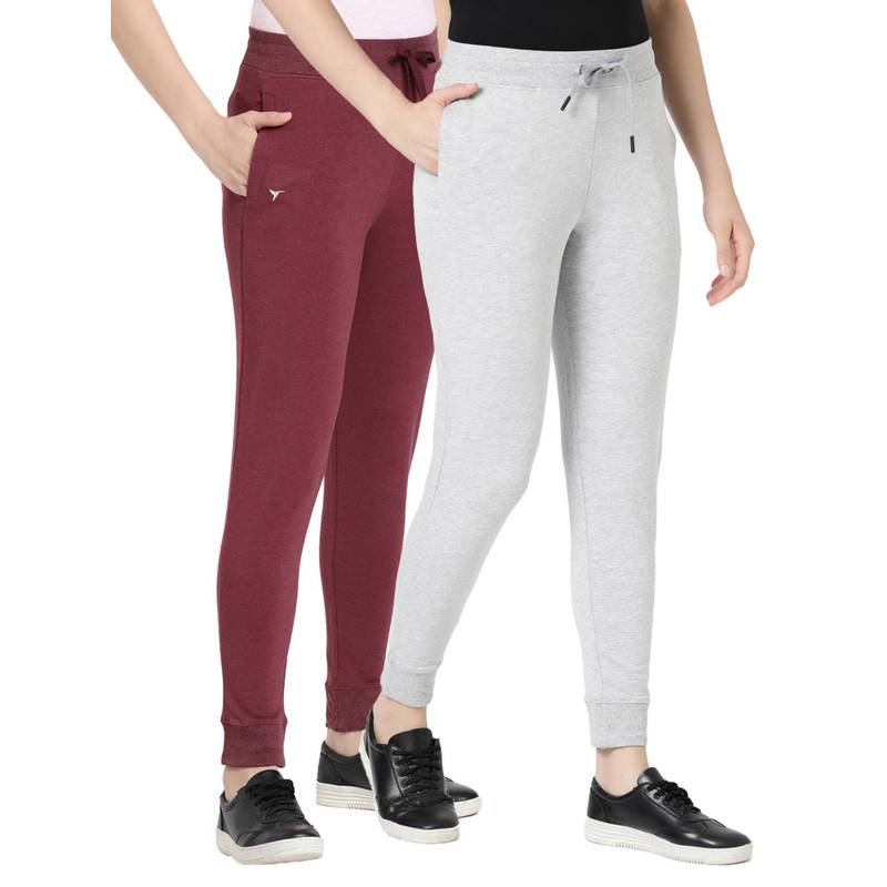 BLOSSOM Womens Stretch Cotton French Terry Joggers Multi-Color (Pack of 2) (S)