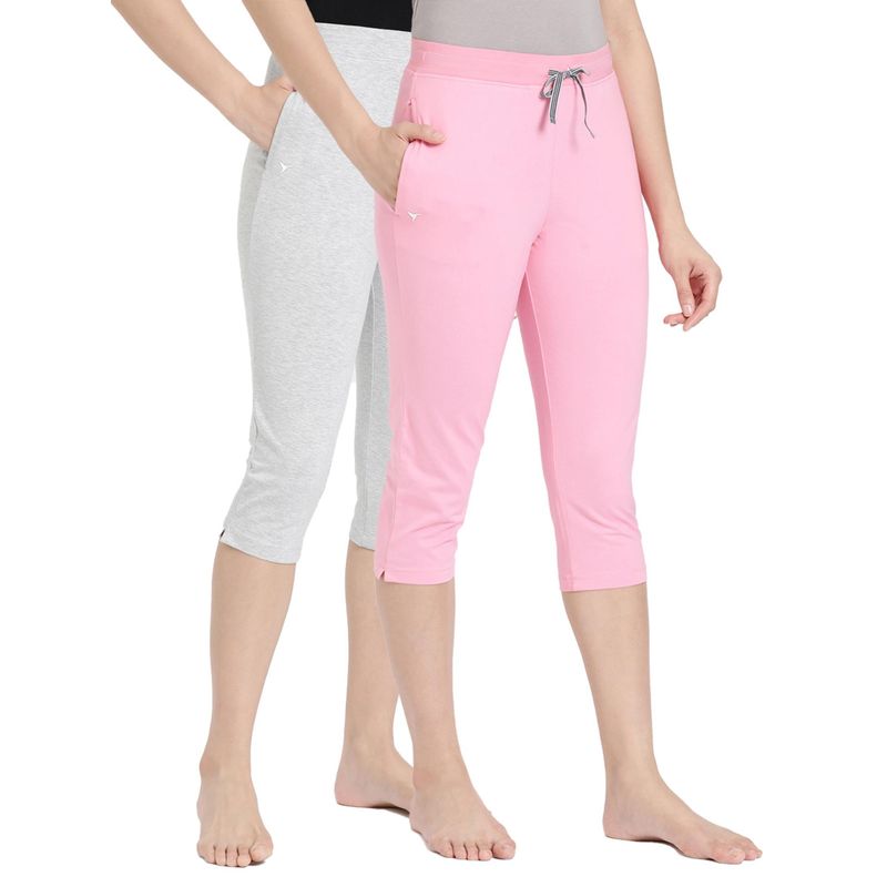 BLOSSOM Womens Elastane Premium Soft Stretchable Cotton Capri Multi-Color (Pack of 2) (S)