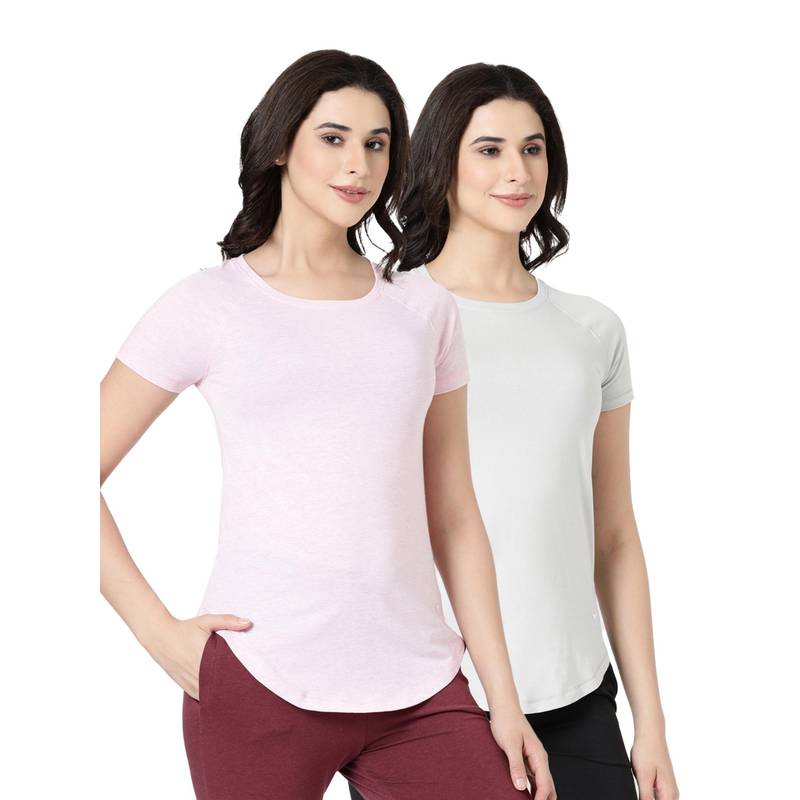 BLOSSOM Womens Stretchable Cotton T-Shirt Multi-Color (Pack of 2) (S)