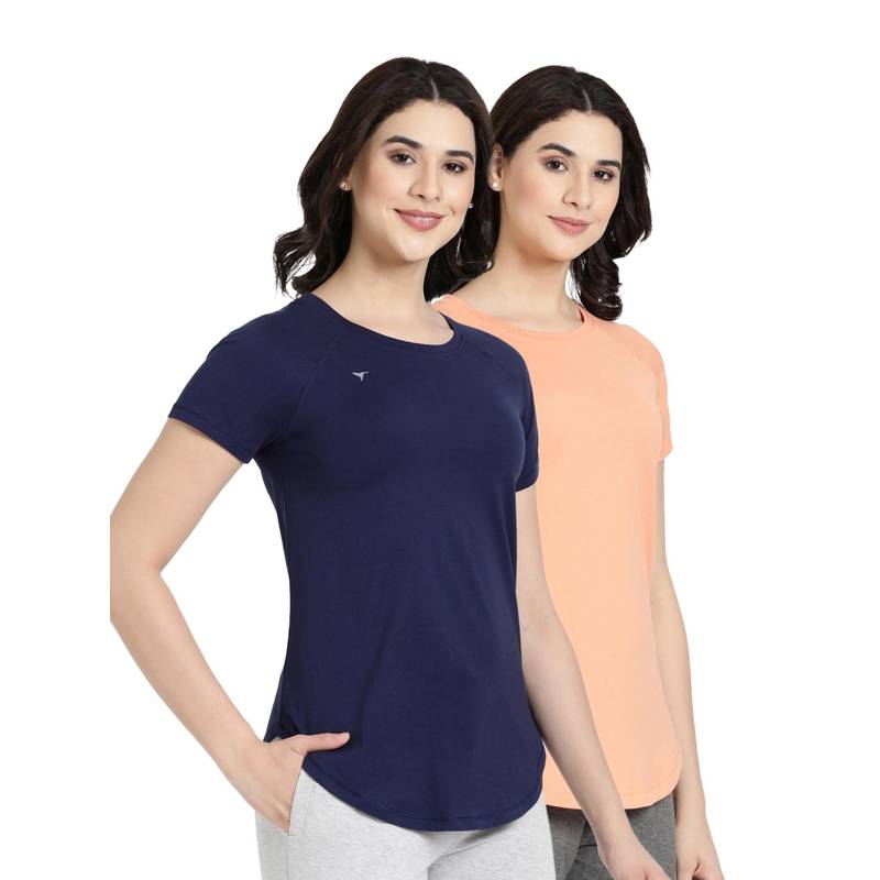 BLOSSOM Womens Stretchable Cotton T-Shirt Multi-Color (Pack of 2) (S)