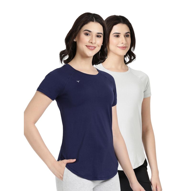 BLOSSOM Womens Stretchable Cotton T-Shirt Multi-Color (Pack of 2) (S)