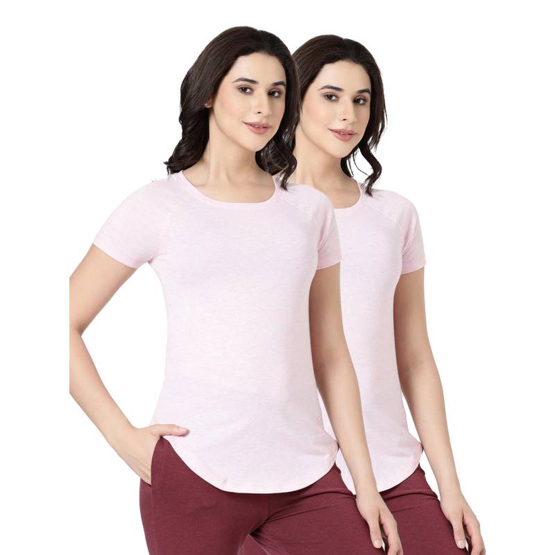 BLOSSOM Womens Stretchable Cotton T-Shirt Pink (Pack of 2) (S)