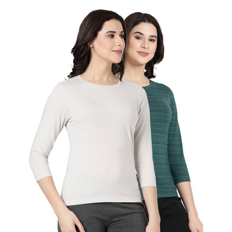 BLOSSOM Womens Striped Melange Soft Cotton T-Shirt Multi-Color (Pack of 2) (S)