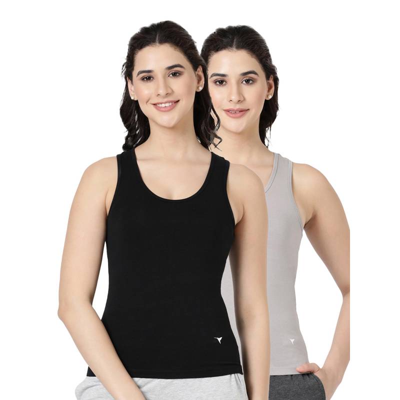 BLOSSOM Womens Knitted Cotton Featuring Wide Neck Tank Top Multi-Color (Pack of 2) (S)