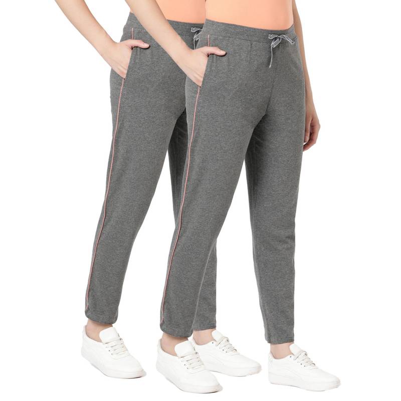 BLOSSOM Womens Cotton Pants with Pockets Contrast Piping Charcoal (Pack of 2) (S)