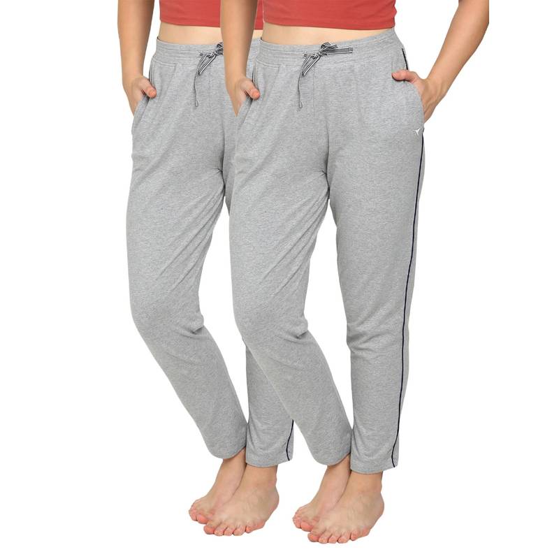 BLOSSOM Womens Cotton Pants with Pockets Contrast Piping Grey (Pack of 2) (S)