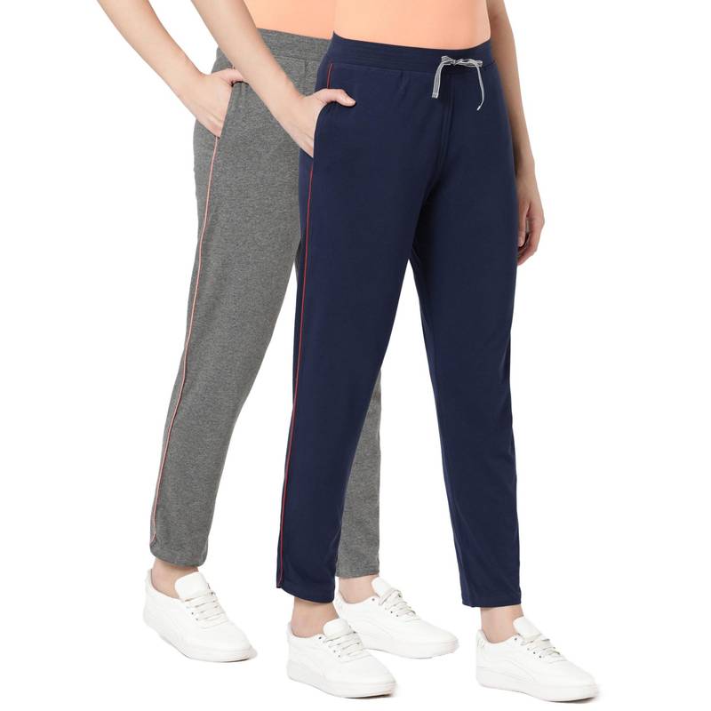 BLOSSOM Womens Cotton Pants with Pockets Contrast Piping Multi-Color (Pack of 2) (S)