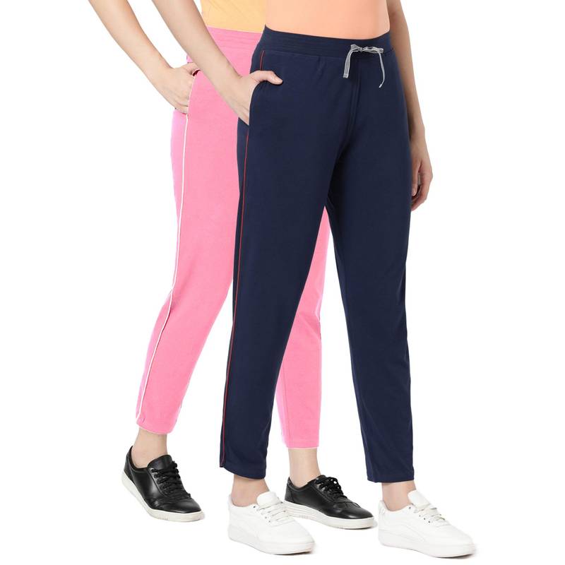 BLOSSOM Womens Cotton Pants with Pockets Contrast Piping Multi-Color (Pack of 2) (S)
