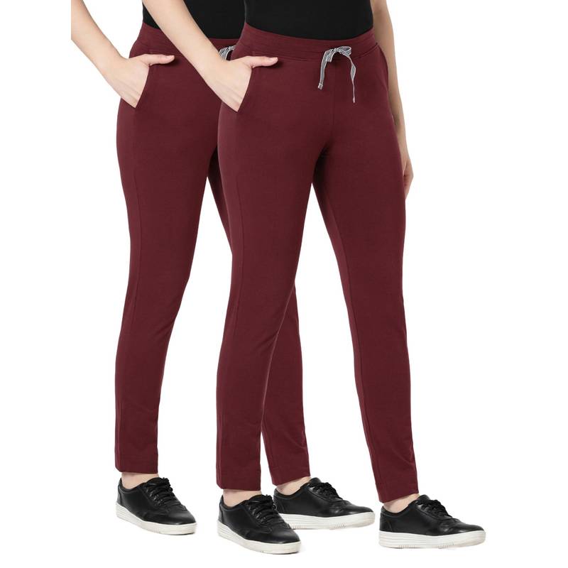 BLOSSOM Womens Drawstring Closure Fitted Lounge Pants Maroon (Pack of 2) (S)