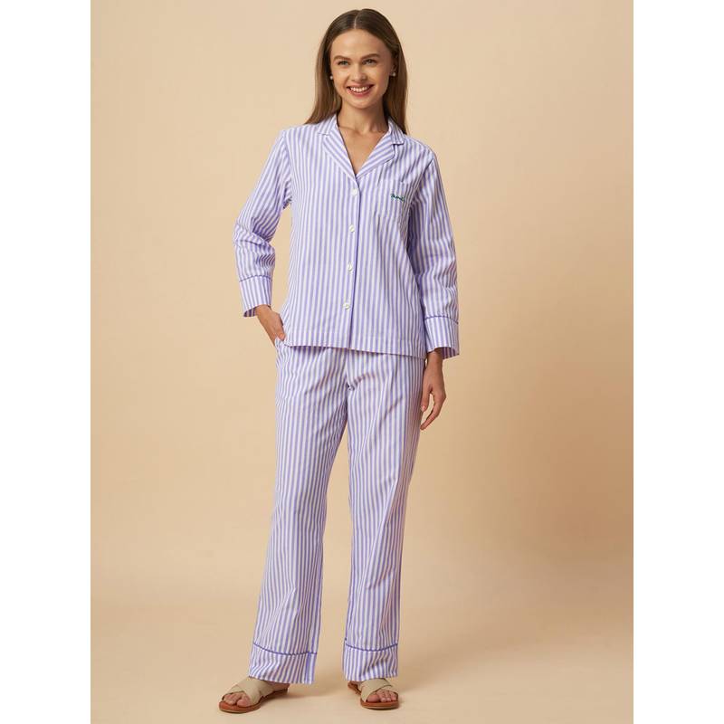 Chemistry Striped Nightsuit Ric Rac Detailing Lavender (3XL)