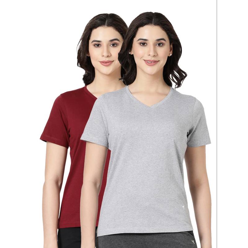 BLOSSOM Womens 100% Knitted Cotton T-Shirt Multi-Color (Pack of 2) (M)