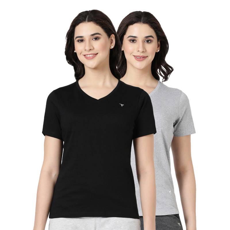BLOSSOM Womens 100% Knitted Cotton T-Shirt Multi-Color (Pack of 2) (M)