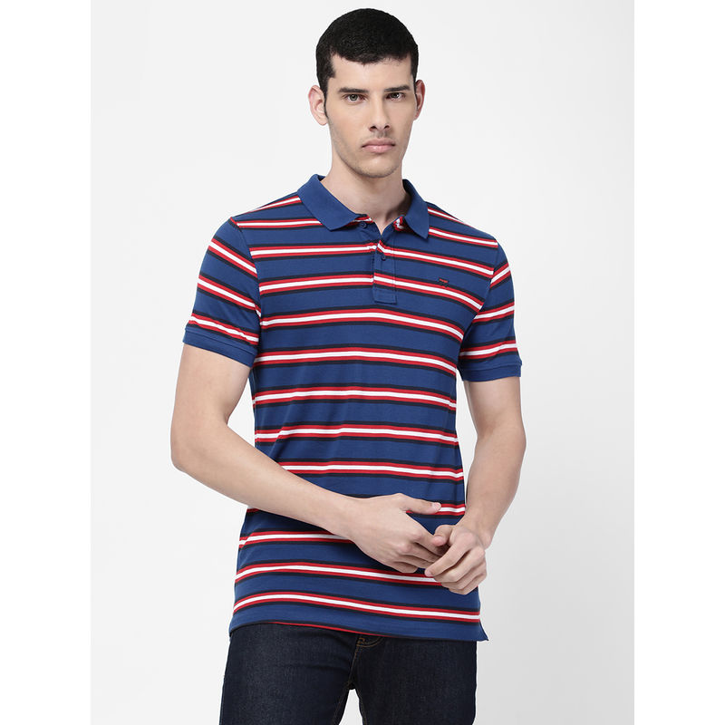Wrangler Regular Blue Yarn Dyed Striper Polo T-Shirts (M)
