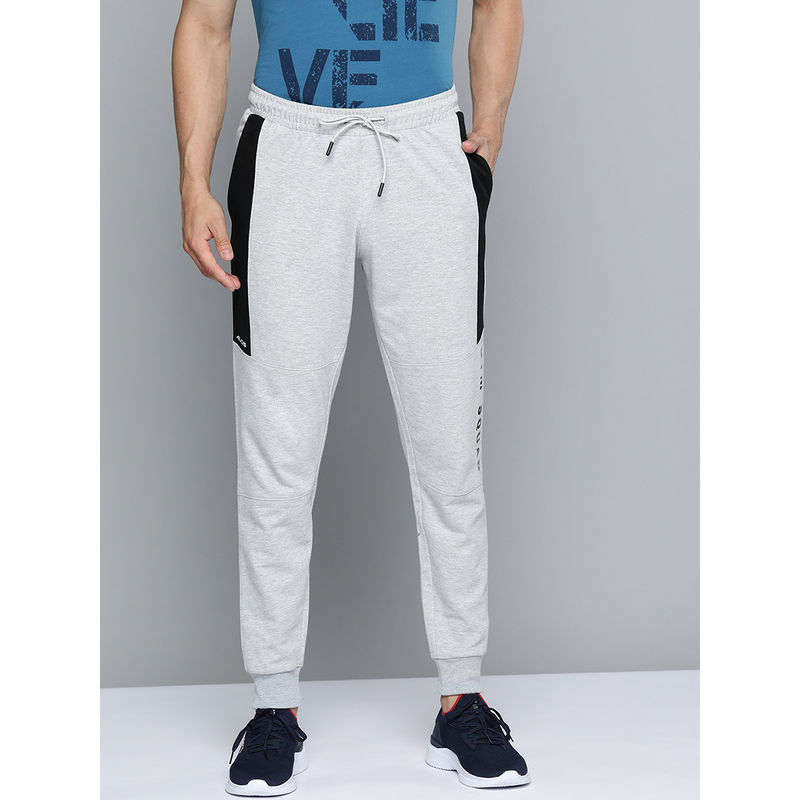 Alcis Men Grey Melange Typography Printed Track Pants (L)