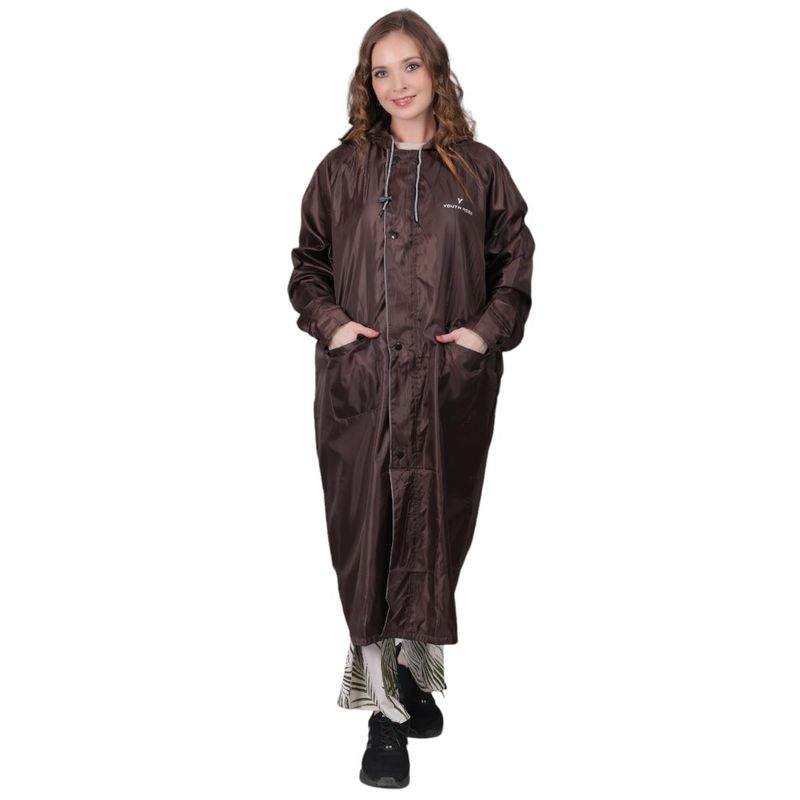 YOUTH ROBE Womens Long Waterproof Raincoat with Hood Lightweight Stylish - Brown (M)