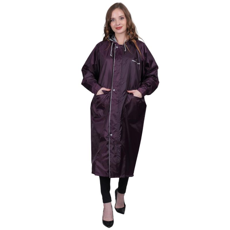 YOUTH ROBE Womens Long Waterproof Raincoat with Hood Lightweight Stylish - Purple (L)