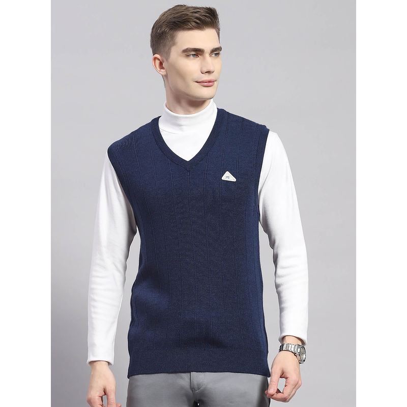 Monte Carlo Navy Blue Woven V-Neck Sweater (3XL)