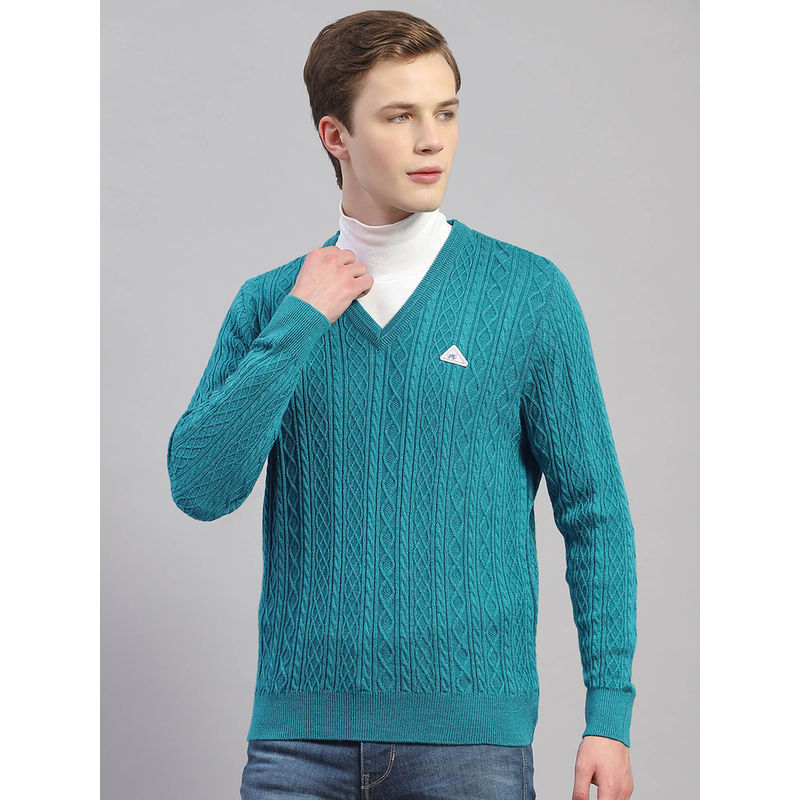 Monte Carlo Sea Green Woven V-Neck Sweater (XL)