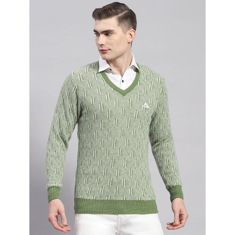 Monte Carlo Green Woven V-Neck Sweater (XL)