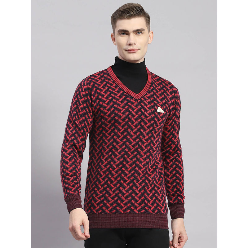 Monte Carlo Pink Mix Woven V-Neck Sweater (M)