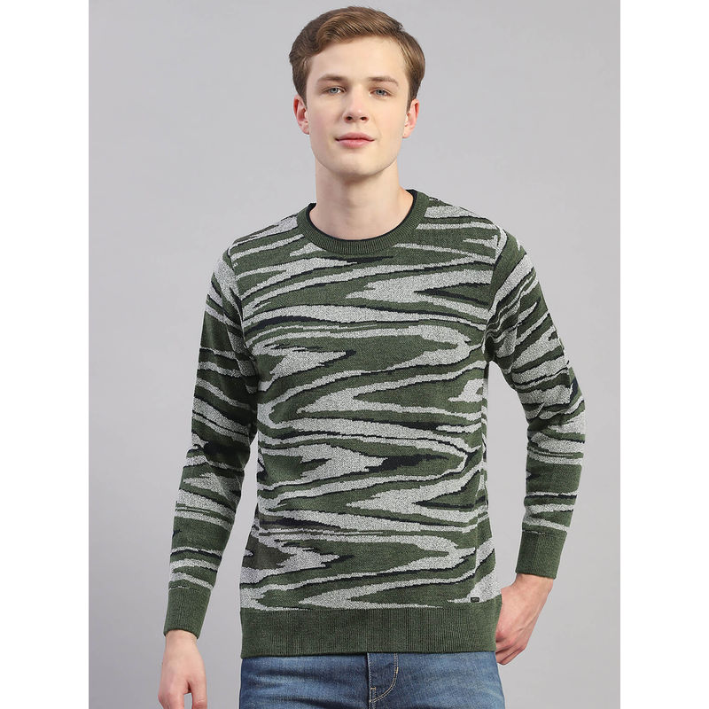 Monte Carlo Green Woven Round Neck Sweater (L)