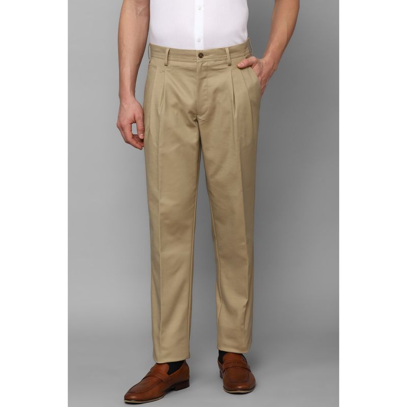 Louis Philippe Men Khaki Classic Fit Solid Pleated Formal Trouser (32)