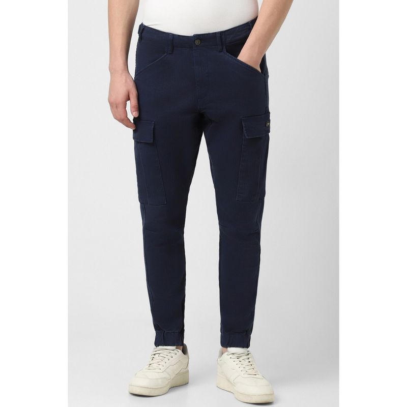 Peter England Men Navy Blue Solid Jogger Fit Casual Trouser (28)
