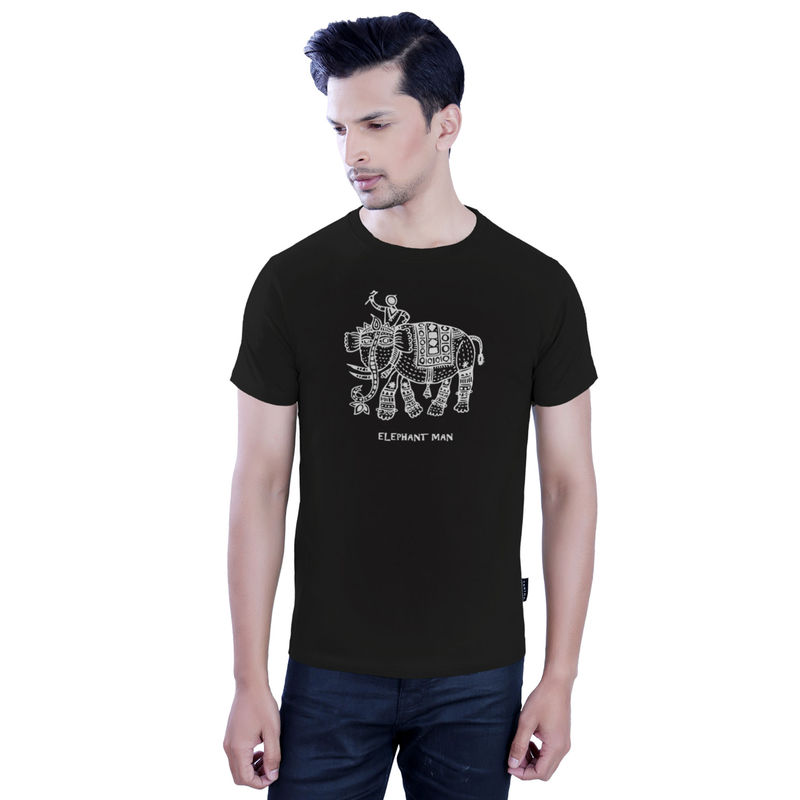 Tantra Black Casual Round Neck Printed T-Shirt (S)