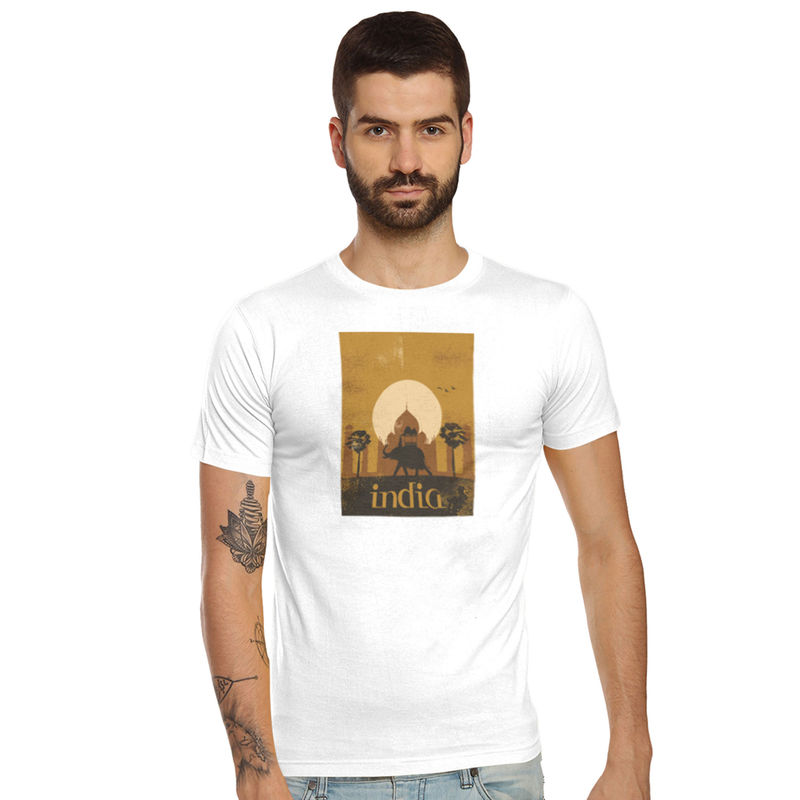 Tantra White Casual Round Neck Printed T-Shirt (S)