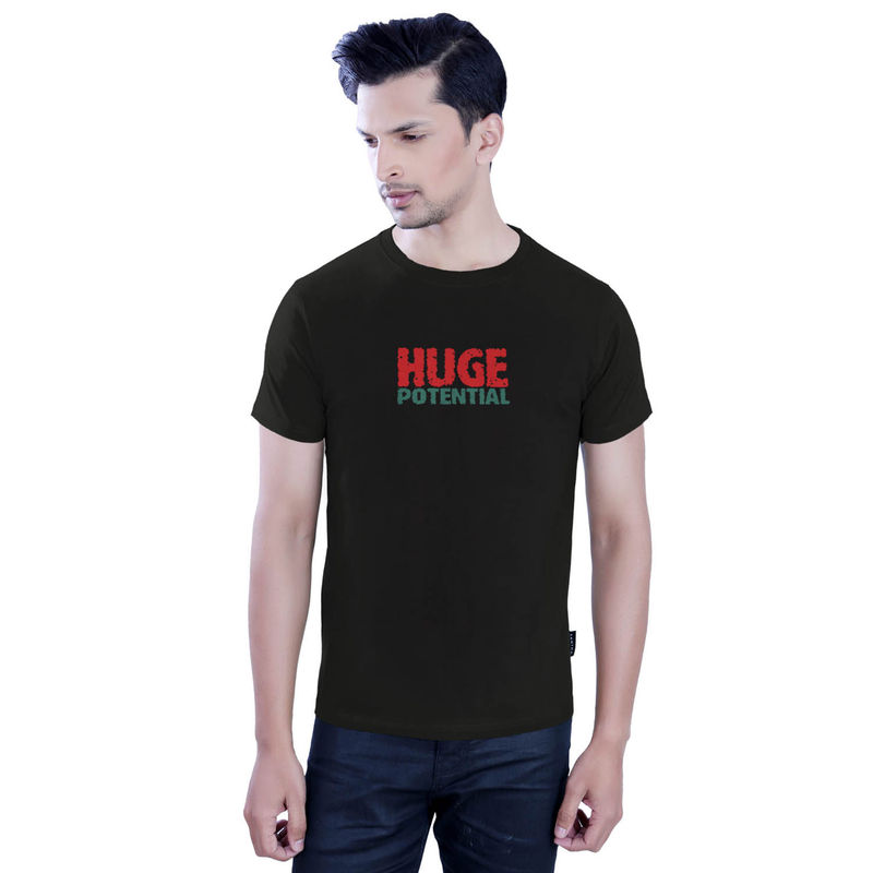 Tantra Black Casual Printed Round Neck Half Sleeves T-Shirt (S)