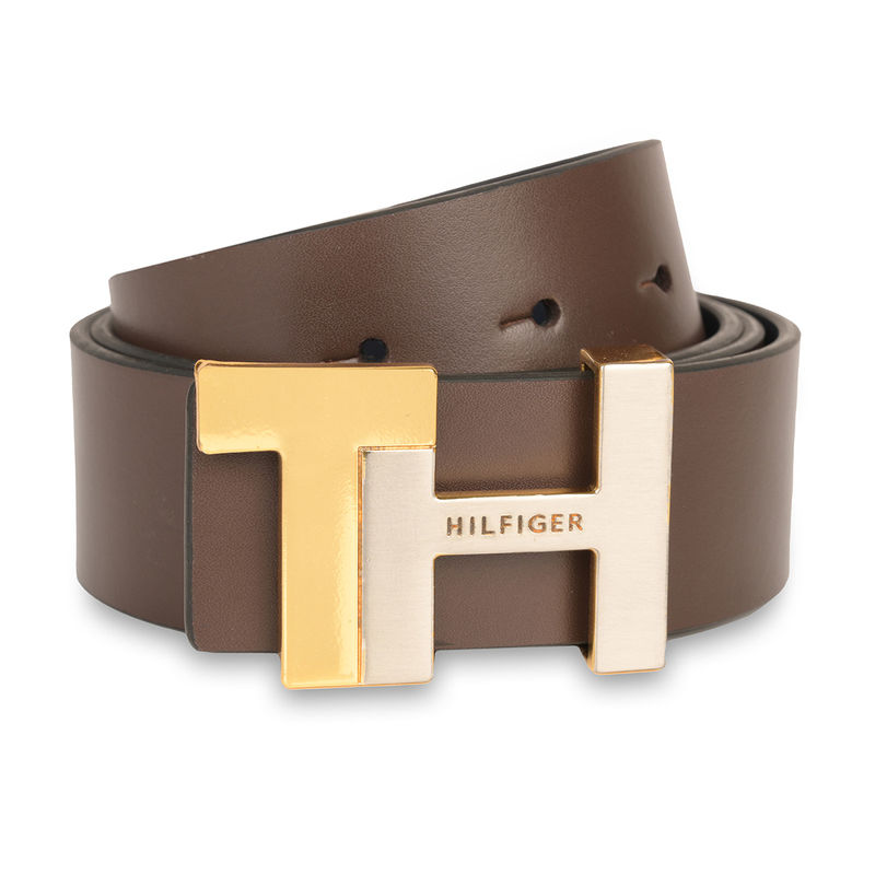 Tommy Hilfiger Liv Men Leather Reversible Belt - Brown & Navy Blue (L)