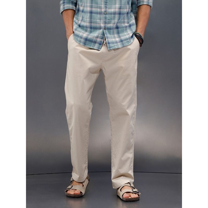 WROGN Men Peached Cotton Straight Fit Beige Trouser (30)