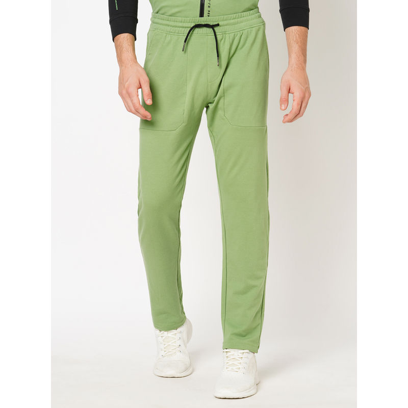 ROOKIES Green Slim Fit Cotton Spandex Athleisure Trackpant (L)