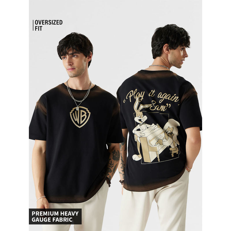 The Souled Store Black Play It Again Oversized T-Shirt (XL)