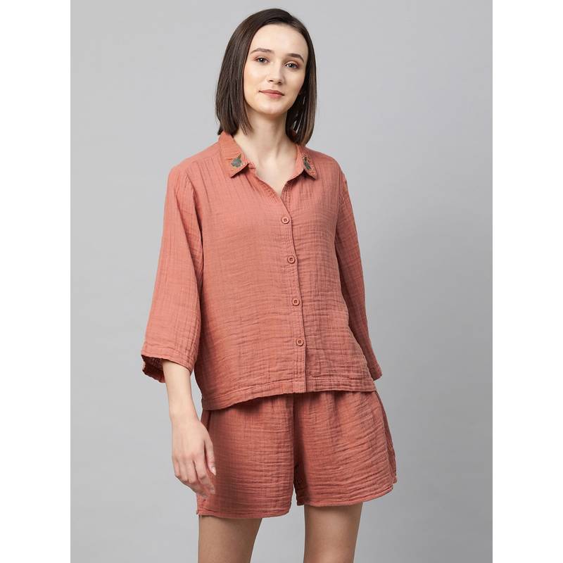 Chemistry Double Fabric Crinkle Lounge Set - Coral (XL)