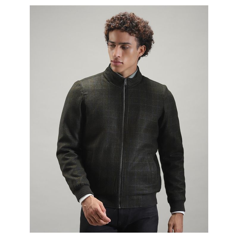 Monte Carlo Men Olive Checks Full Sleeves Regular Jacket (2XL)