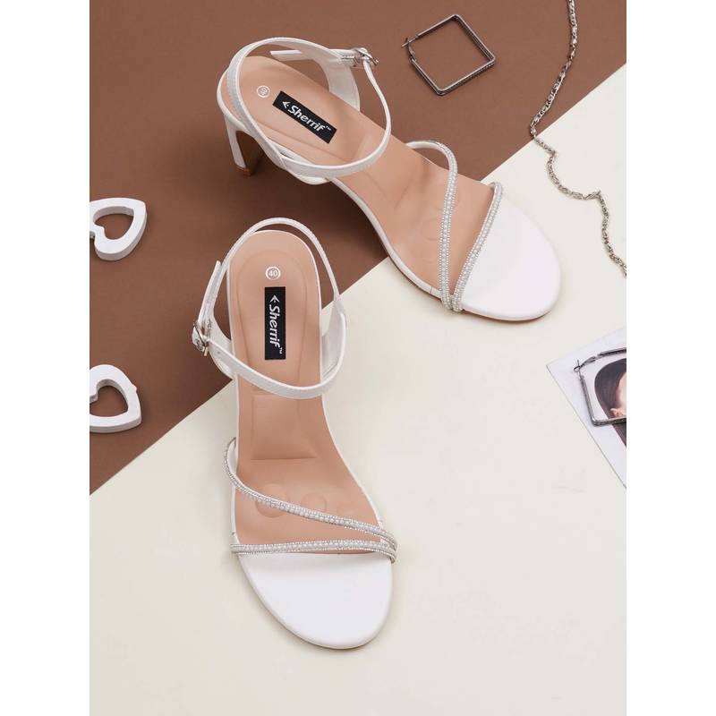 Sherrif Shoes Women White Block Heels (EURO 34)