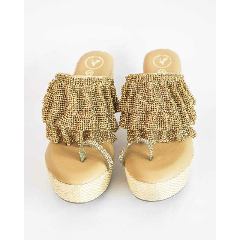 Sana K Luxurious Footwear Gold One Toe Slip-On Closure Mesh Wedge (EURO 36)