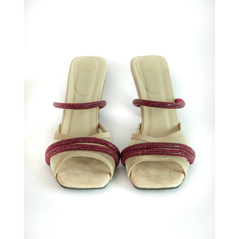 Sana K Luxurious Footwear Beige Square Toe Slip On Closure Alaya Ruby Sandal Heels (EURO 37)