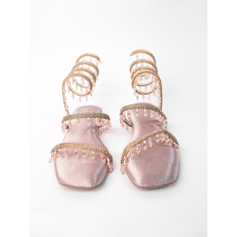 Sana K Luxurious Footwear Rose Gold Open Toe Narrow Fit Amber Rose Spring Gladiators Flats (EURO 36)