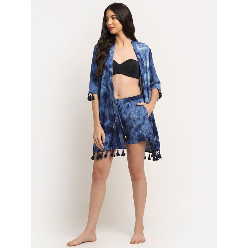 AOBA Women Blue & White Tie & Dye Swimwear Set (S)