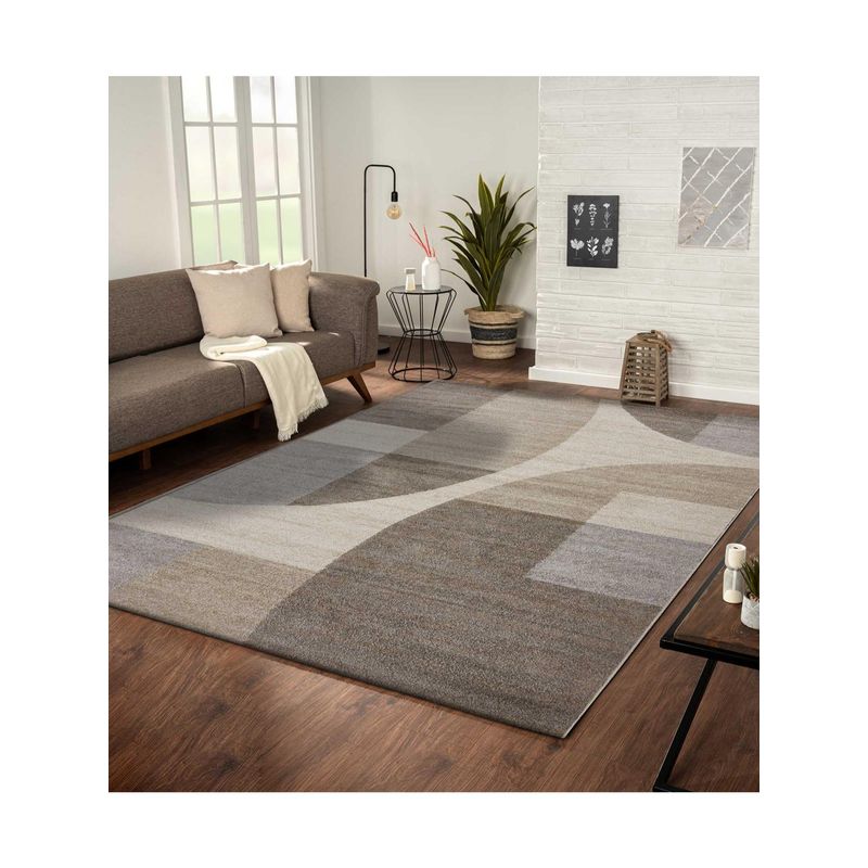 OBSESSIONS Geometric Polypropylene Carpet, Brown and Cream (4X6 Feet)